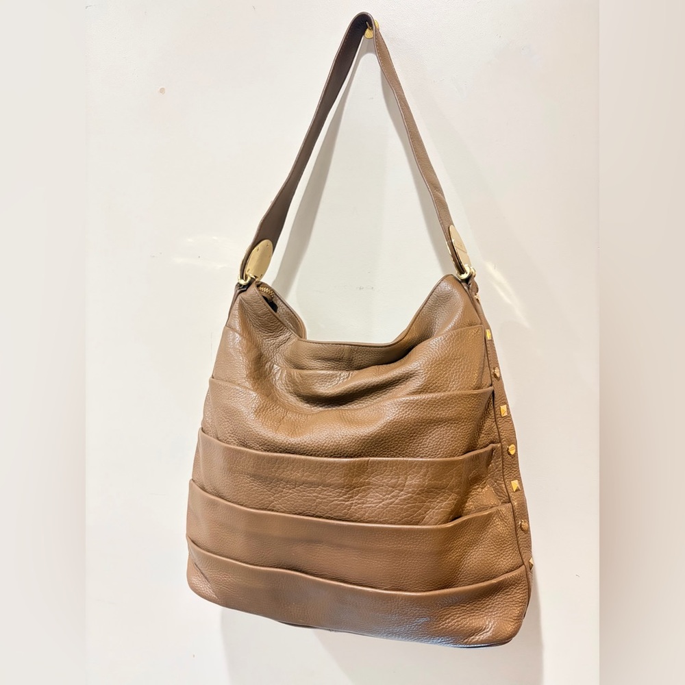 Bodhi Taupe Beige Ruffled Leather + Gold Stud Bag